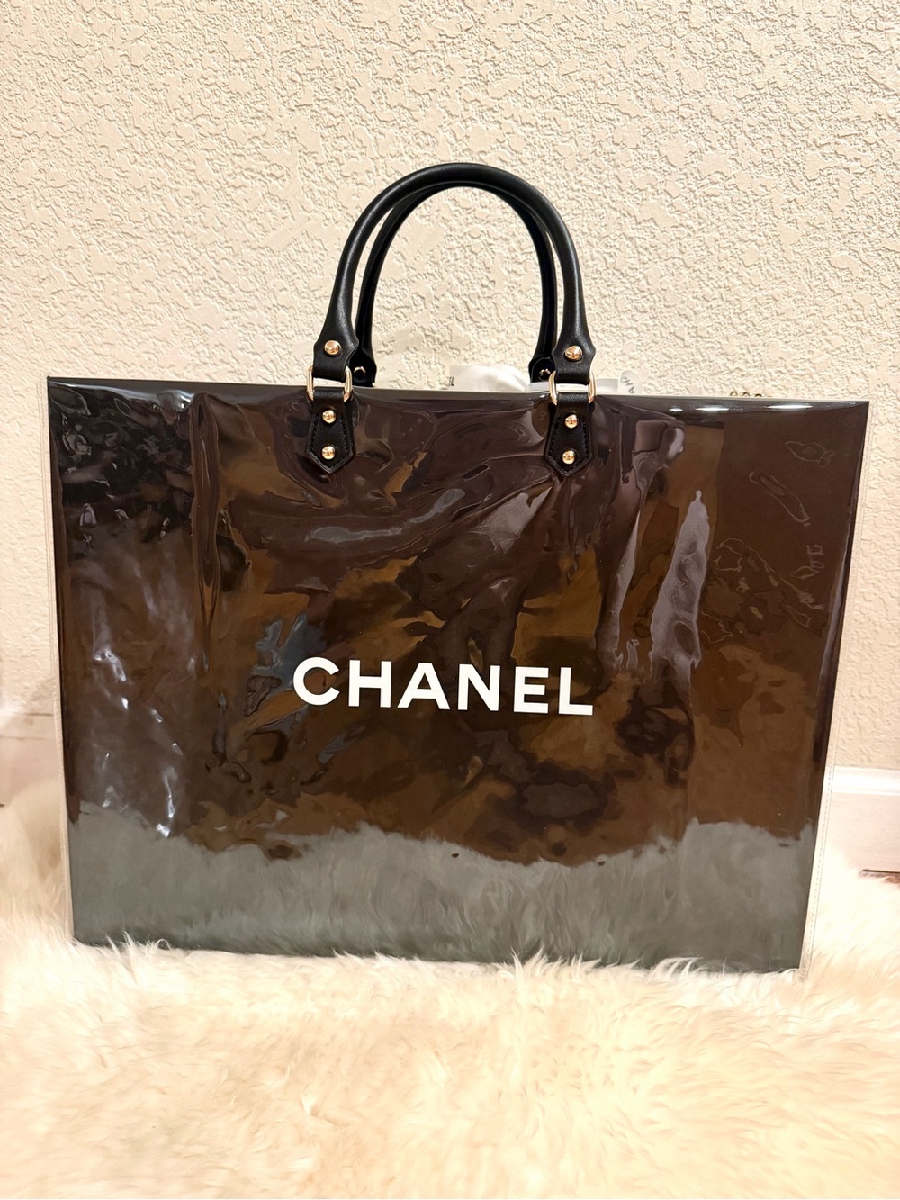Chanel Large Shopping Bag Tote with PVC/TPU Cover and Crossbody Chain - Picture 6 of 8